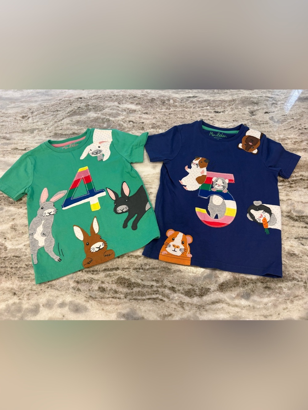 Mini Boden Birthday Appliqué shirt 4 & 5 Short-Sleeve Animal Number Tee Set